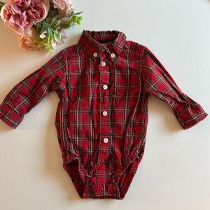 Carters 6M Red Holiday Plaid Button Down Shirt Onesie Holiday Plaid Baby shirt